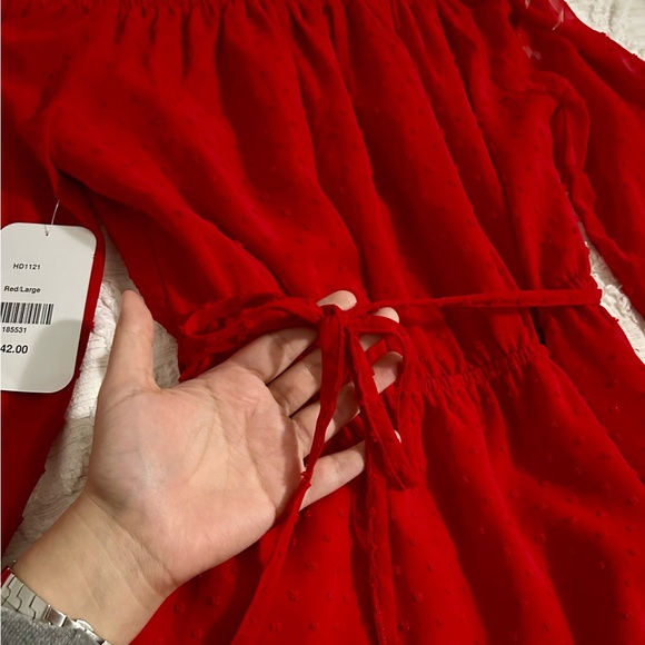 Red Ruffle Dotted Dress - Picture 3 of 9